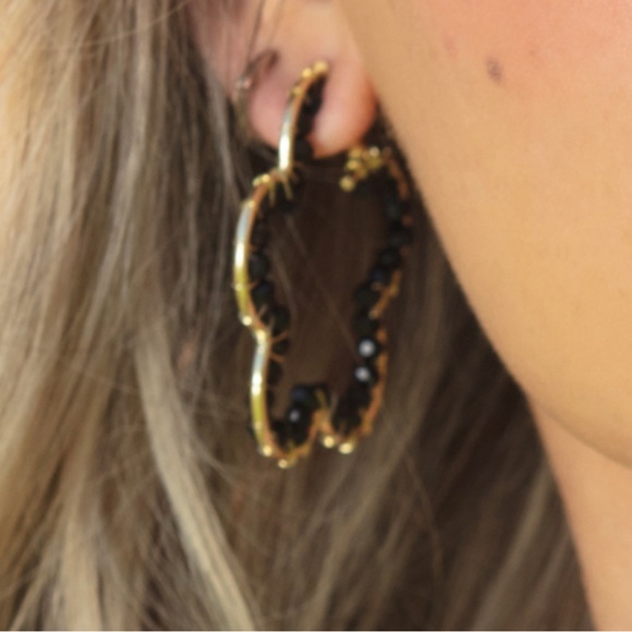 NWT FLORAL EVERY DAY EMBER EARRINGS BLACK BEADS GOLD ACCENT METAL FUNKY - Picture 2 of 14